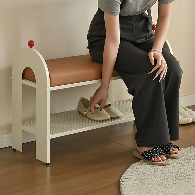 Nordic Iron PU Leather Arched Shoe Bench