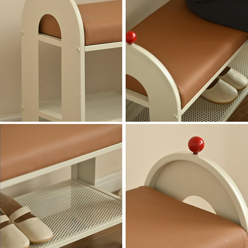 Nordic Iron PU Leather Arched Shoe Bench