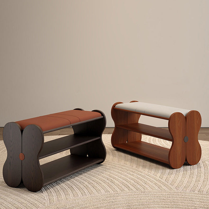 French PU Leather Shoe Bench, 2-Tier Storage