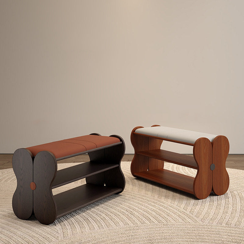 French PU Leather Shoe Bench, 2-Tier Storage