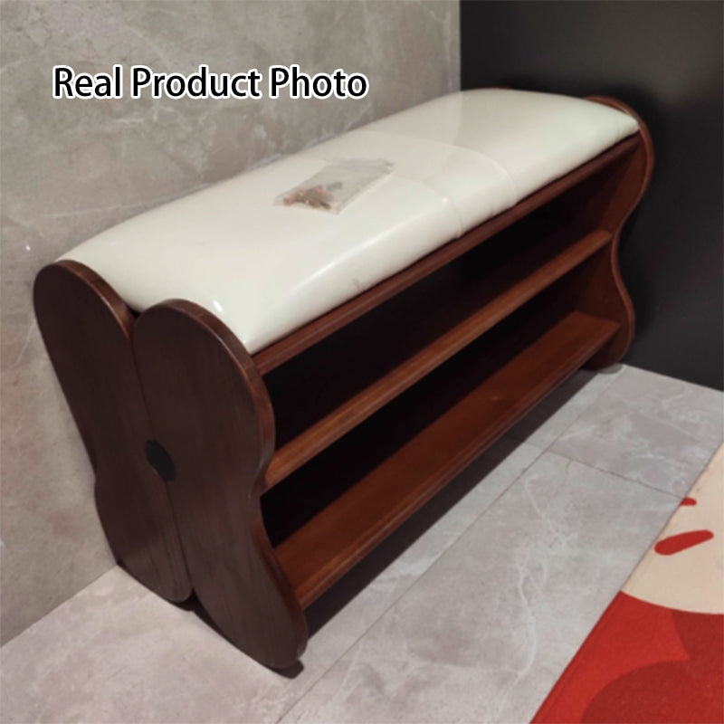French PU Leather Shoe Bench, 2-Tier Storage