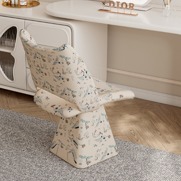 Rotatable Fabric Vanity Stool with Backrest