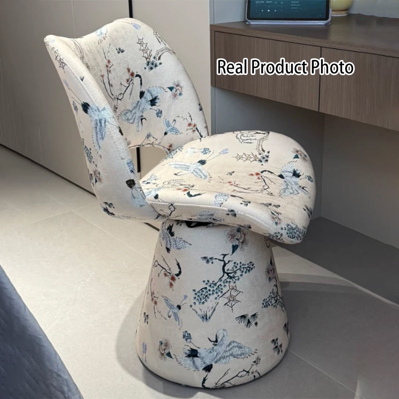 Rotatable Fabric Vanity Stool with Backrest