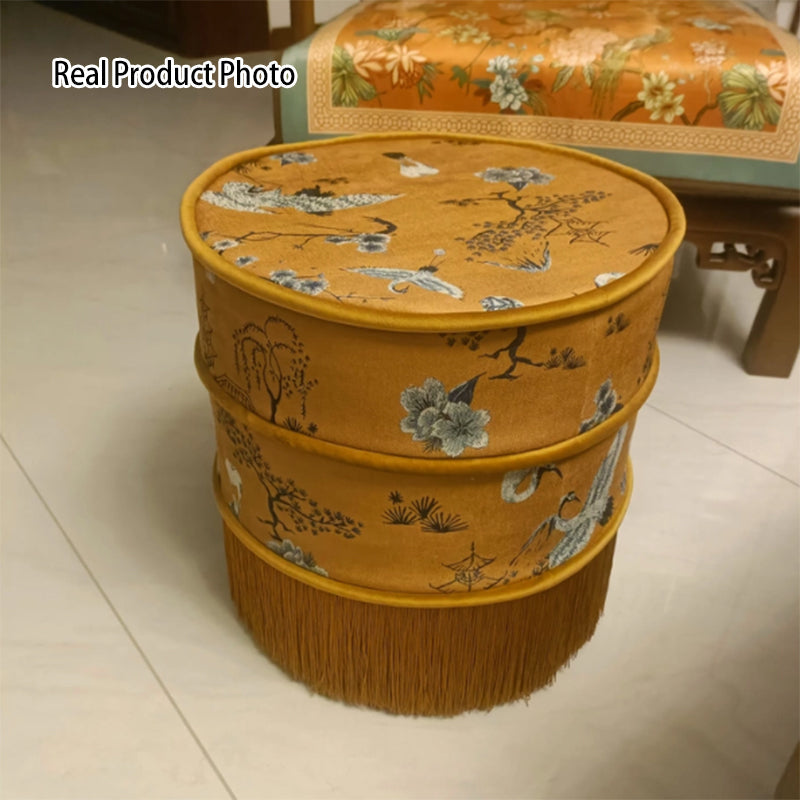 Chinese Chenille Pine Wood Vanity Stool