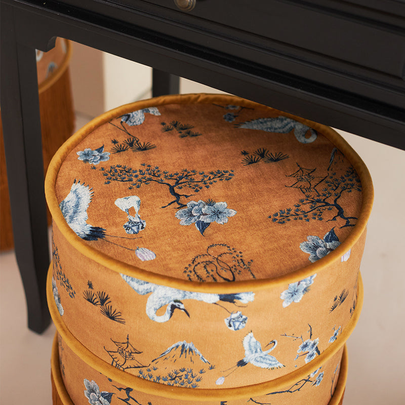 Chinese Chenille Pine Wood Vanity Stool