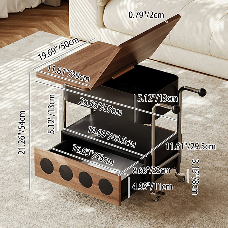 French Iron Movable End Table with Drawer