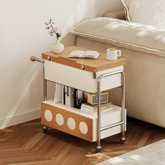 French Iron Movable End Table with Drawer