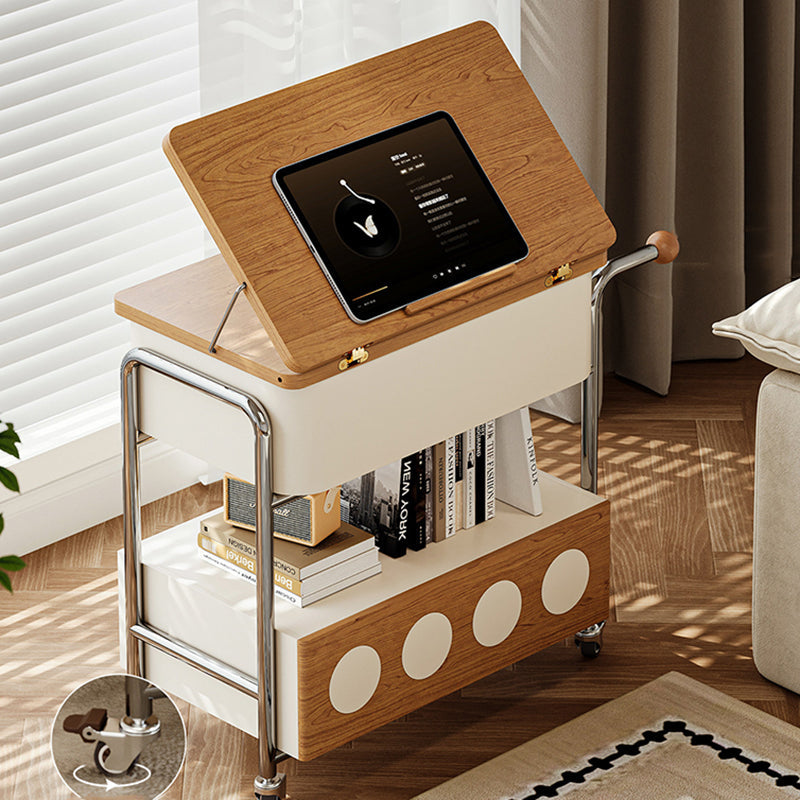 French Iron Movable End Table with Drawer