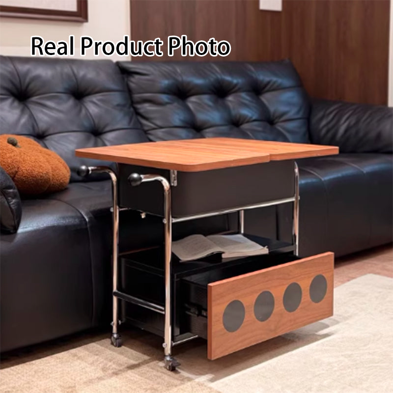 French Iron Movable End Table with Drawer