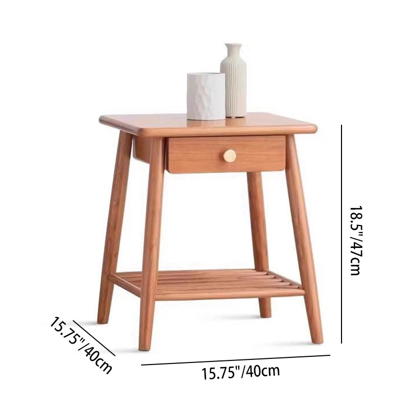 Rustic Cherry Wood Side Table with Drawer