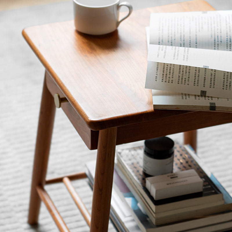 Rustic Cherry Wood Side Table with Drawer