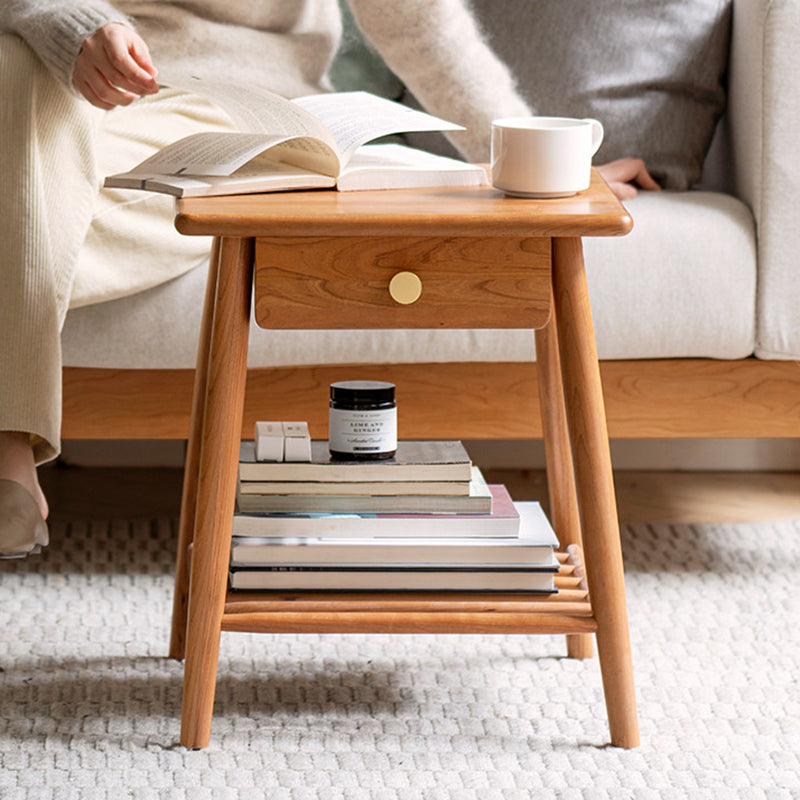 Rustic Cherry Wood Side Table with Drawer