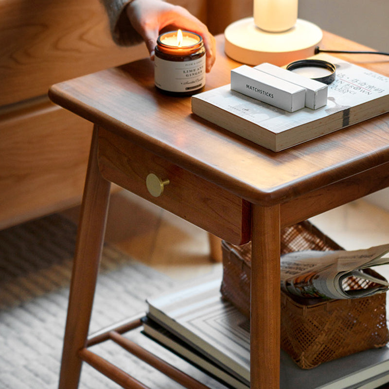 Rustic Cherry Wood Side Table with Drawer