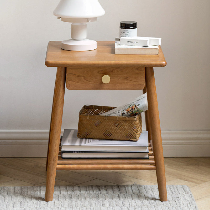 Rustic Cherry Wood Side Table with Drawer