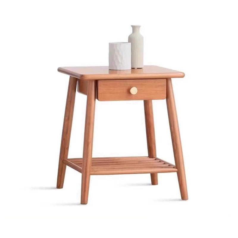 Rustic Cherry Wood Side Table with Drawer