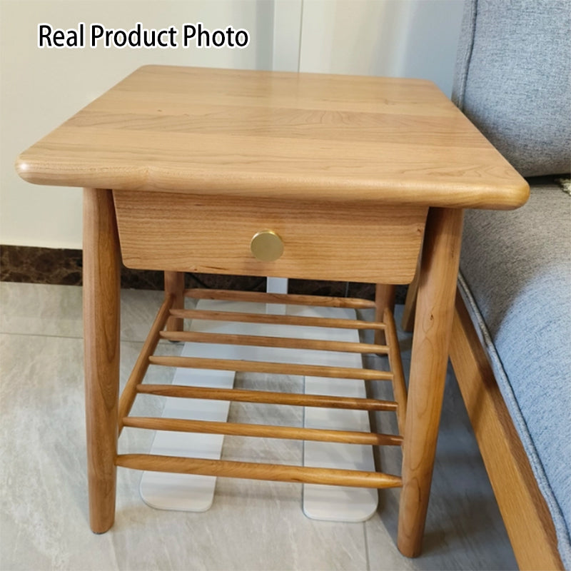Rustic Cherry Wood Side Table with Drawer