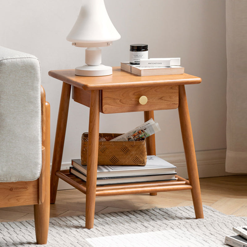 Rustic Cherry Wood Side Table with Drawer