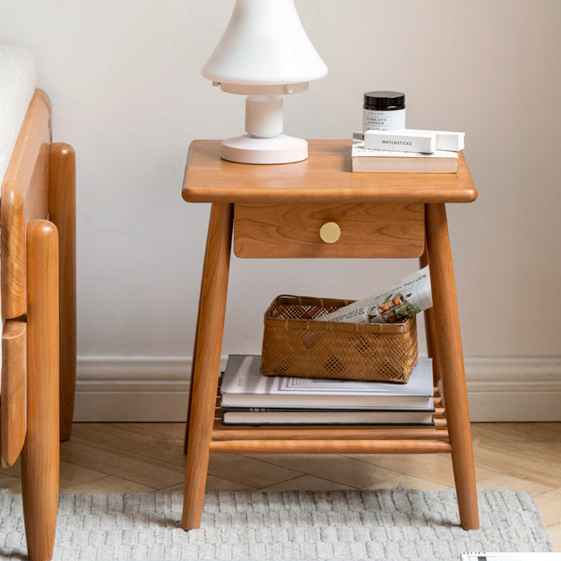 Rustic Cherry Wood Side Table with Drawer