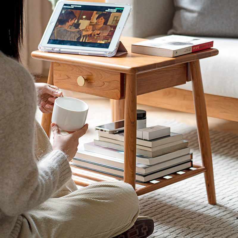 Rustic Cherry Wood Side Table with Drawer