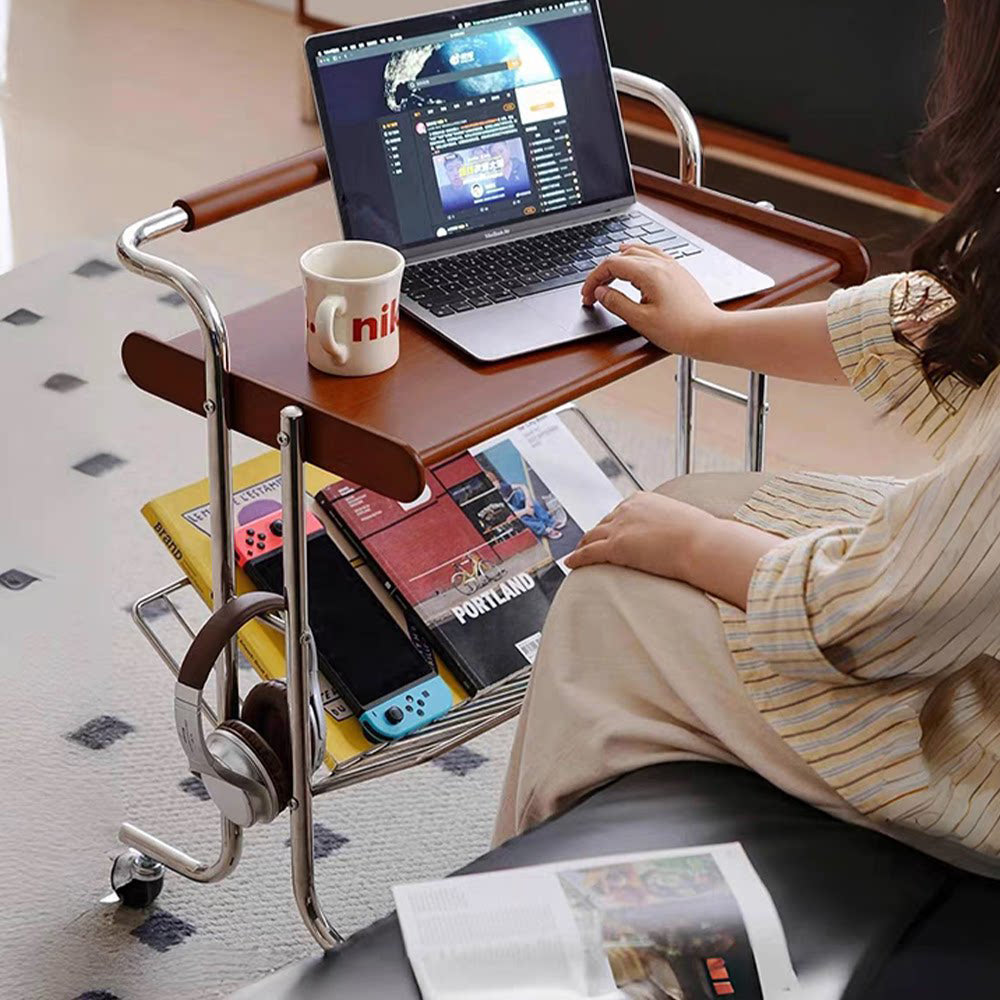 Industrial Rubberwood Movable Side Table