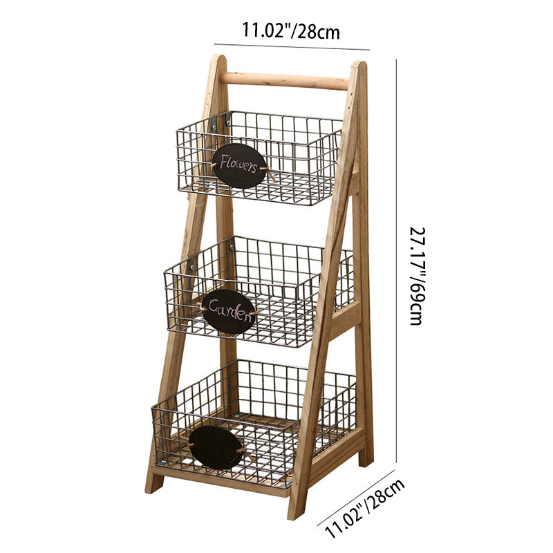 Iron Fir Wood Triangular Storage Shelf