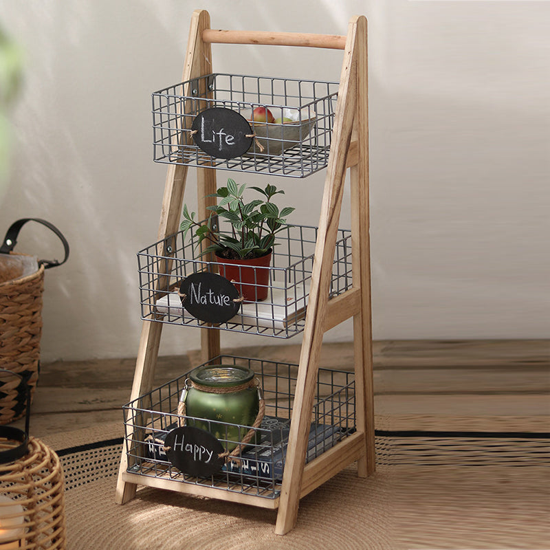 Iron Fir Wood Triangular Storage Shelf