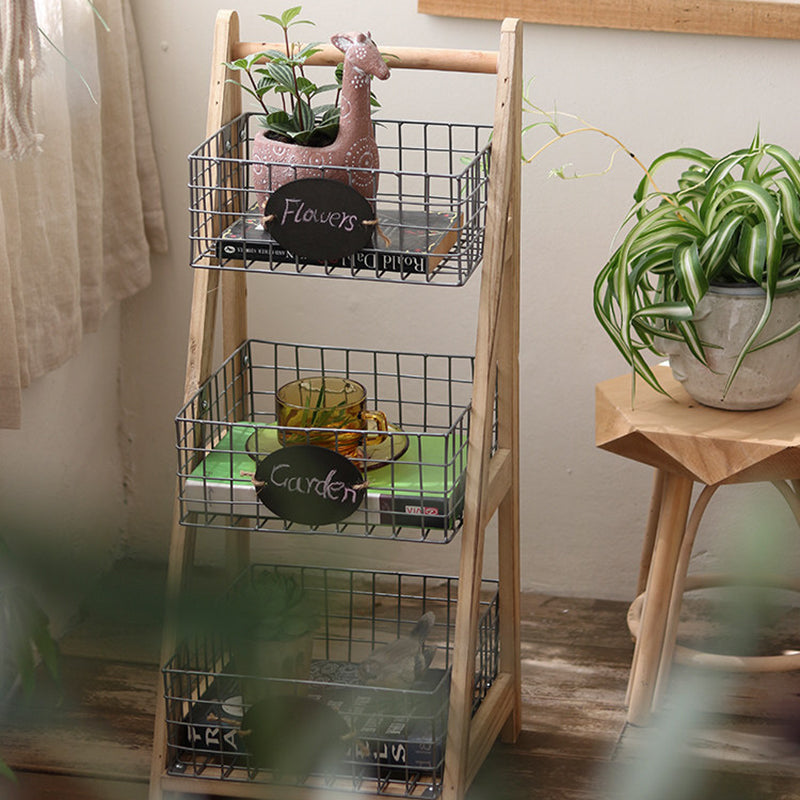 Iron Fir Wood Triangular Storage Shelf