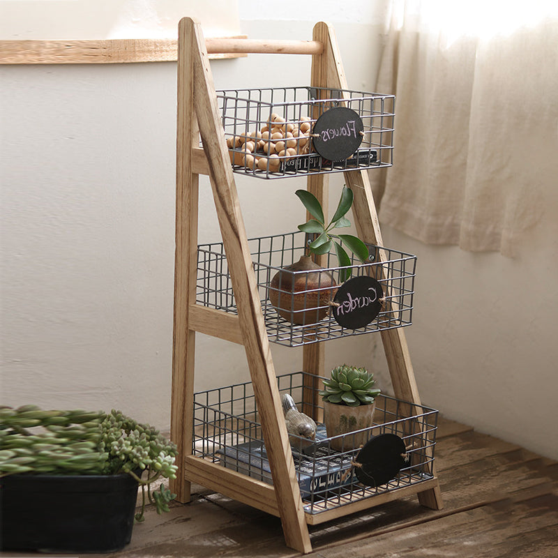 Iron Fir Wood Triangular Storage Shelf