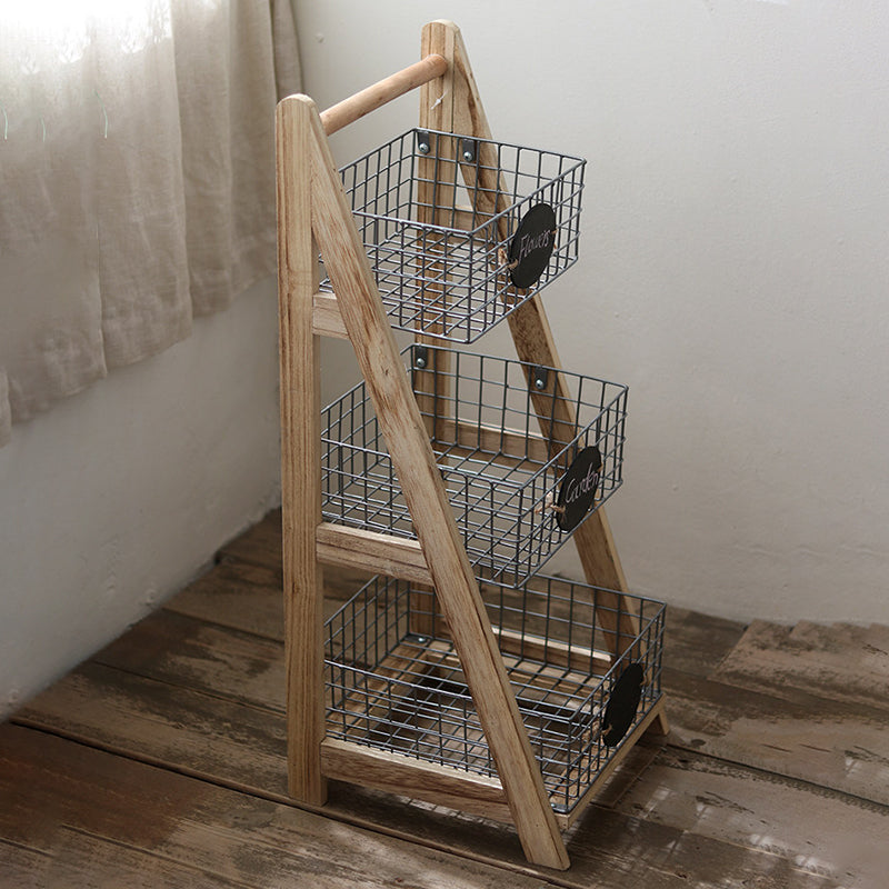 Iron Fir Wood Triangular Storage Shelf
