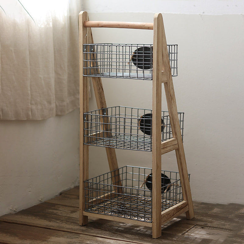 Iron Fir Wood Triangular Storage Shelf