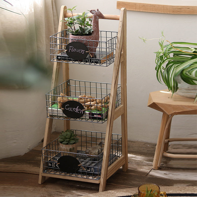 Iron Fir Wood Triangular Storage Shelf