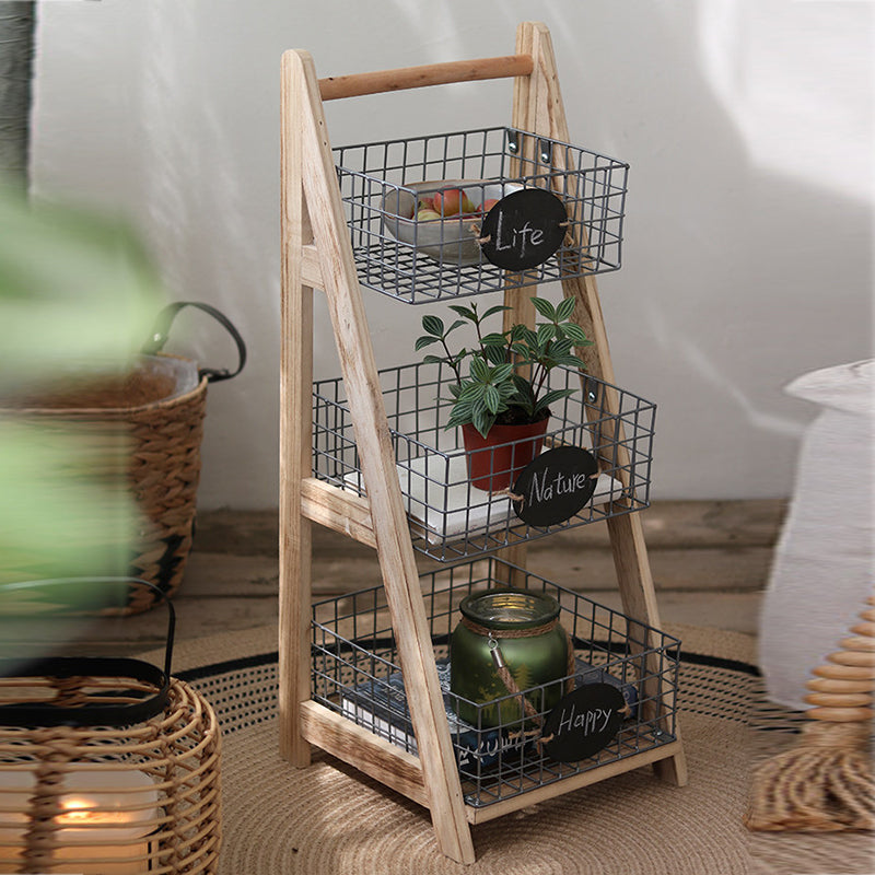 Iron Fir Wood Triangular Storage Shelf