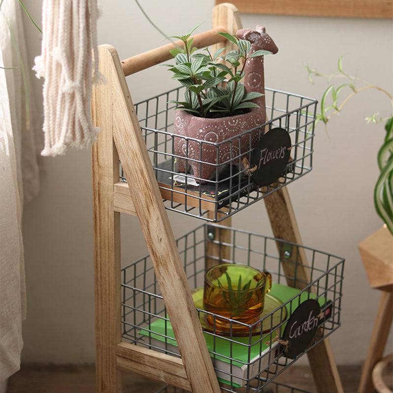 Iron Fir Wood Triangular Storage Shelf