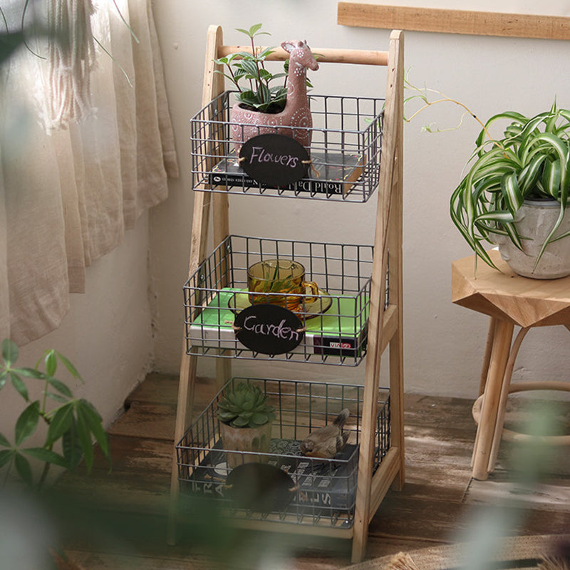 Iron Fir Wood Triangular Storage Shelf