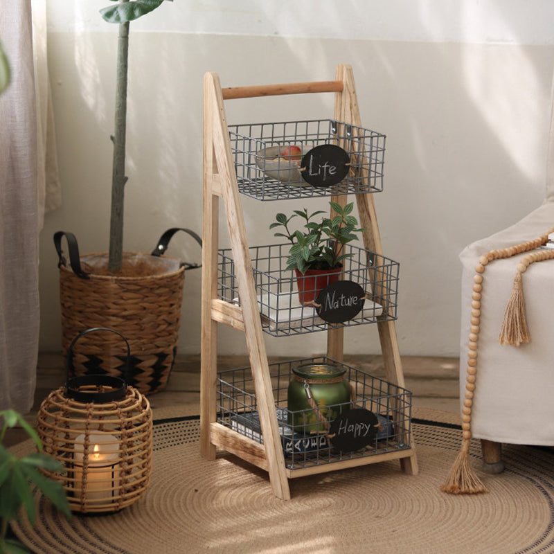 Iron Fir Wood Triangular Storage Shelf