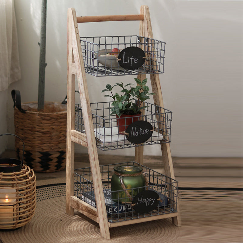 Iron Fir Wood Triangular Storage Shelf