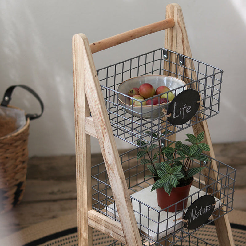 Iron Fir Wood Triangular Storage Shelf