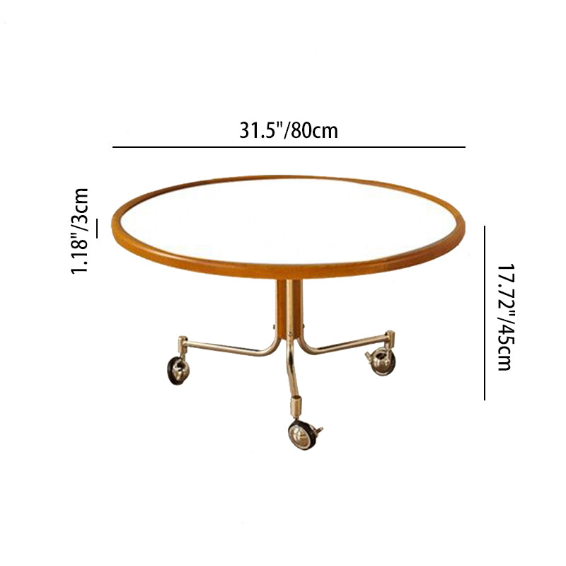 Round Movable Cherry Wood Coffee Table
