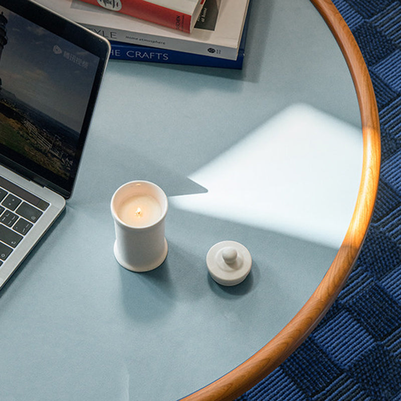 Round Movable Cherry Wood Coffee Table