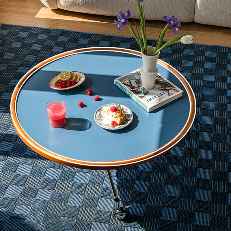 Round Movable Cherry Wood Coffee Table