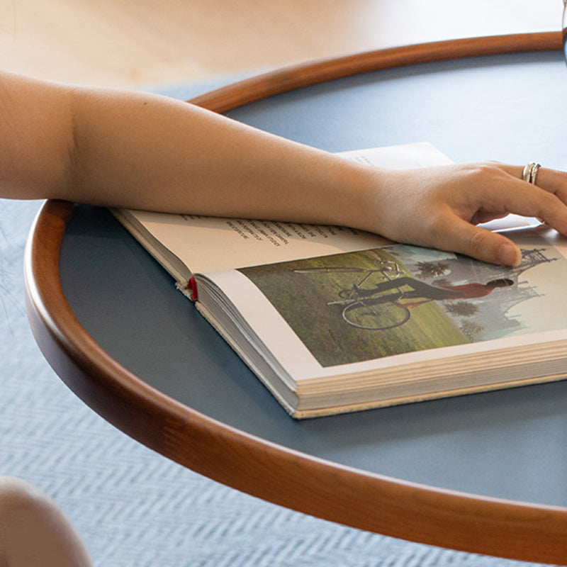 Round Movable Cherry Wood Coffee Table