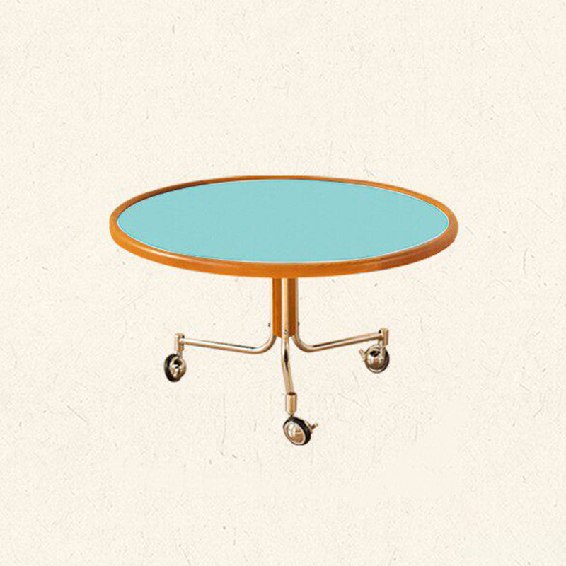 Round Movable Cherry Wood Coffee Table