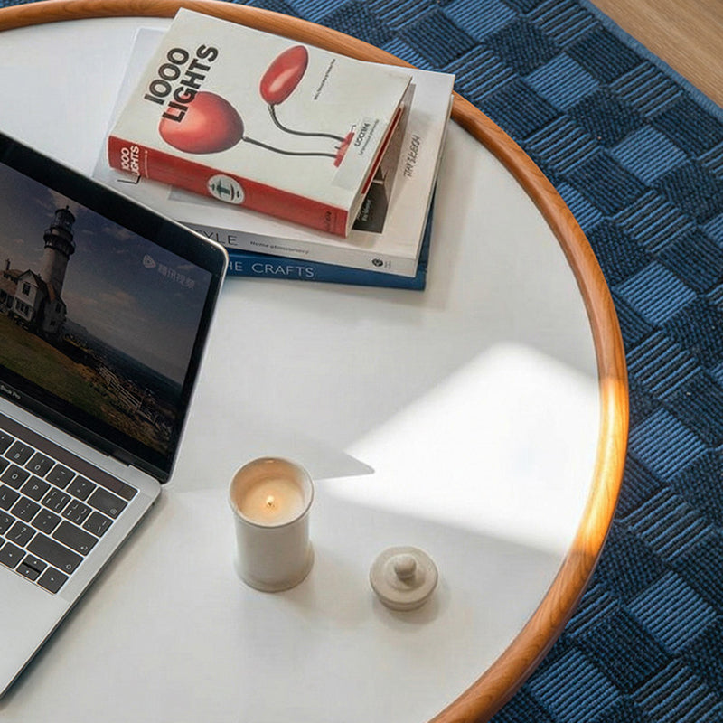 Round Movable Cherry Wood Coffee Table