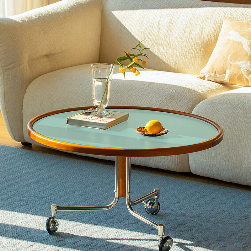Round Movable Cherry Wood Coffee Table