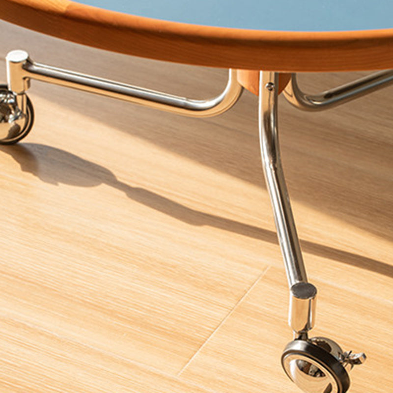 Round Movable Cherry Wood Coffee Table