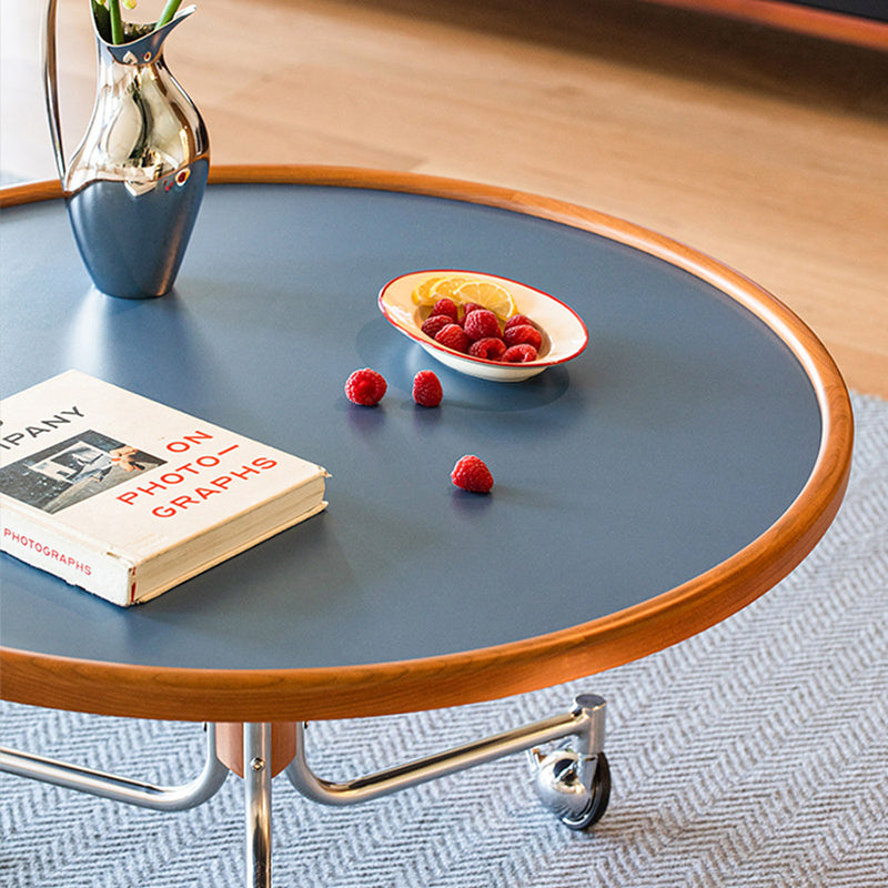 Round Movable Cherry Wood Coffee Table