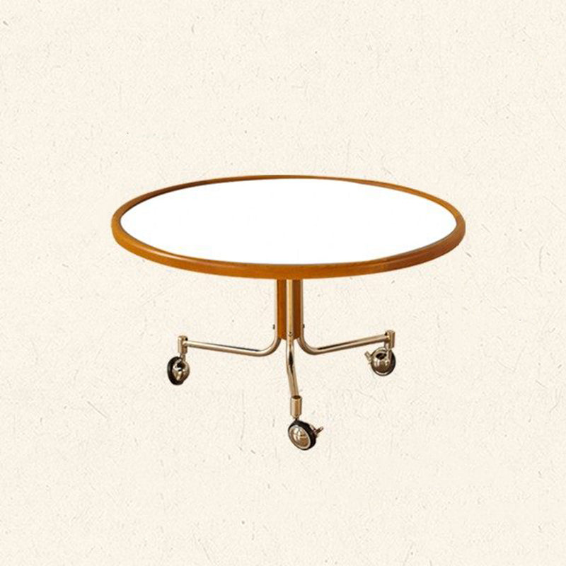 Round Movable Cherry Wood Coffee Table