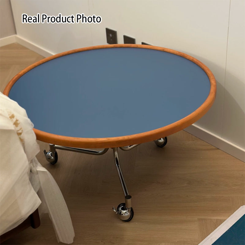 Round Movable Cherry Wood Coffee Table