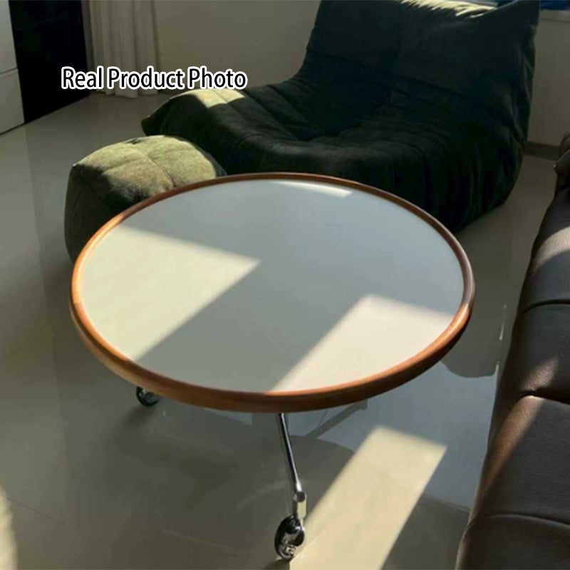 Round Movable Cherry Wood Coffee Table