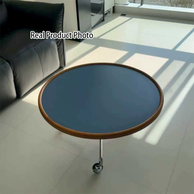 Round Movable Cherry Wood Coffee Table